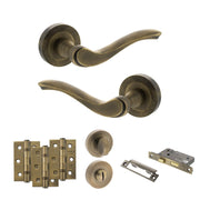 Atlantic Old English Warwick Door Handle Pack (Bathroom Set - 2.5" CE Bathroom Lock, 3" Fire Rated Hinges x3)