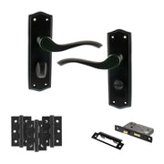 Atlantic Old English Warwick Door Handle Pack (Bathroom Set - 2.5" CE Bathroom Lock, 3" Fire Rated Hinges x3)