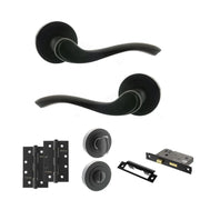 Atlantic Old English Warwick Door Handle Pack (Bathroom Set - 2.5" CE Bathroom Lock, 4" Slim Knuckle Hinges x2)
