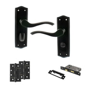 Atlantic Old English Warwick Door Handle Pack (Bathroom Set - 2.5" CE Bathroom Lock, 4" Slim Knuckle Hinges x2)