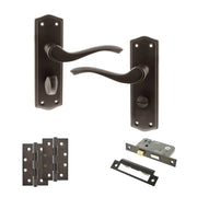 Atlantic Old English Warwick Door Handle Pack (Bathroom Set - 2.5" CE Bathroom Lock, 4" Slim Knuckle Hinges x2)