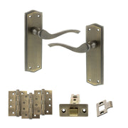 Atlantic Old English Warwick Door Handle Pack (Latch Set - 2.5" CE Latch, 4" Fire Rated Hinges x3)