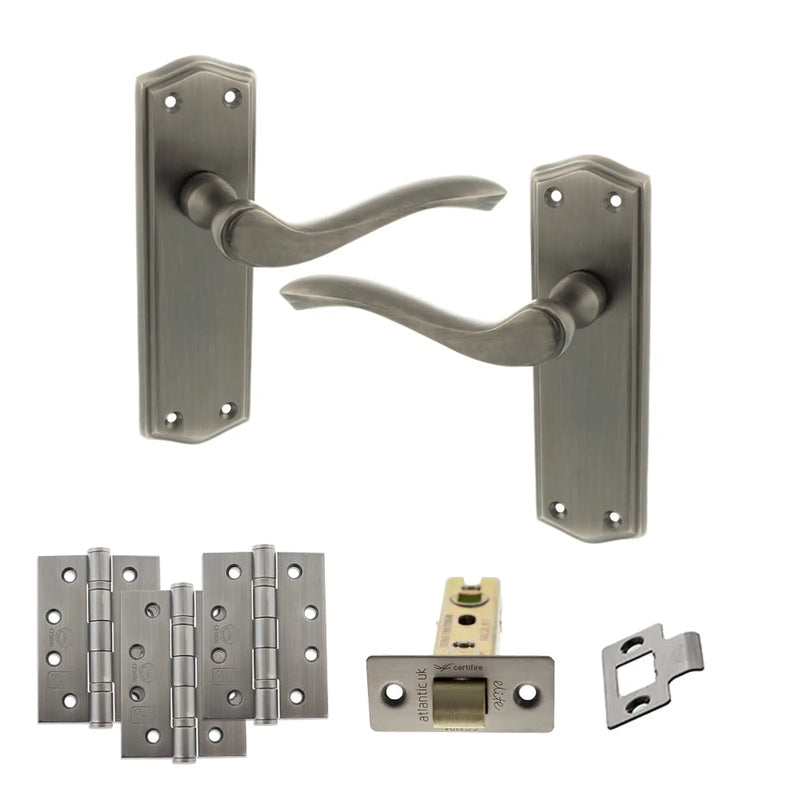 Atlantic Old English Warwick Door Handle Pack (Latch Set - 2.5" CE Latch, 4" Fire Rated Hinges x3)