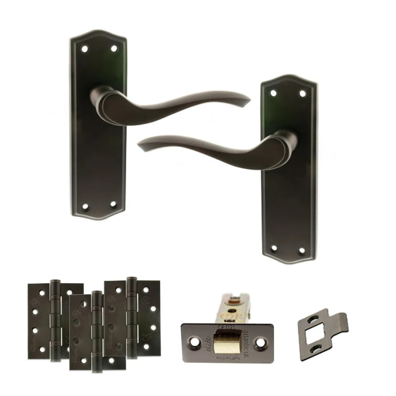 Atlantic Old English Warwick Door Handle Pack (Latch Set - 2.5" CE Latch, 4" Fire Rated Hinges x3)