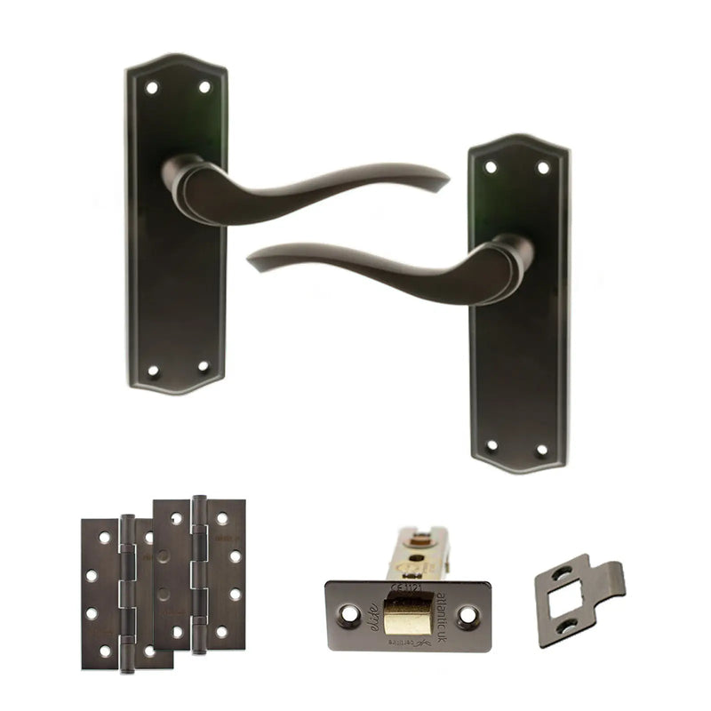 Atlantic Old English Warwick Door Handle Pack (Latch Set - 2.5" CE Latch, 4" Slim Knuckle Hinges x2)