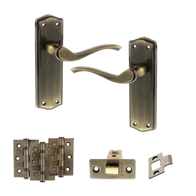 Atlantic Old English Warwick Door Handle Pack (Latch Set - 2.5" CE Latch, 3" Fire Rated Hinges x3)