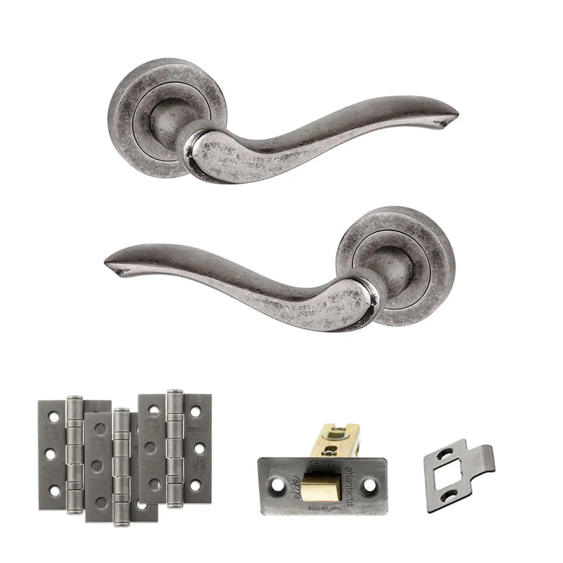 Atlantic Old English Warwick Door Handle Pack (Latch Set - 2.5" CE Latch, 3" Fire Rated Hinges x3)