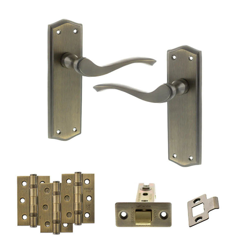 Atlantic Old English Warwick Door Handle Pack (Latch Set - 2.5" CE Latch, 3" Fire Rated Hinges x3)