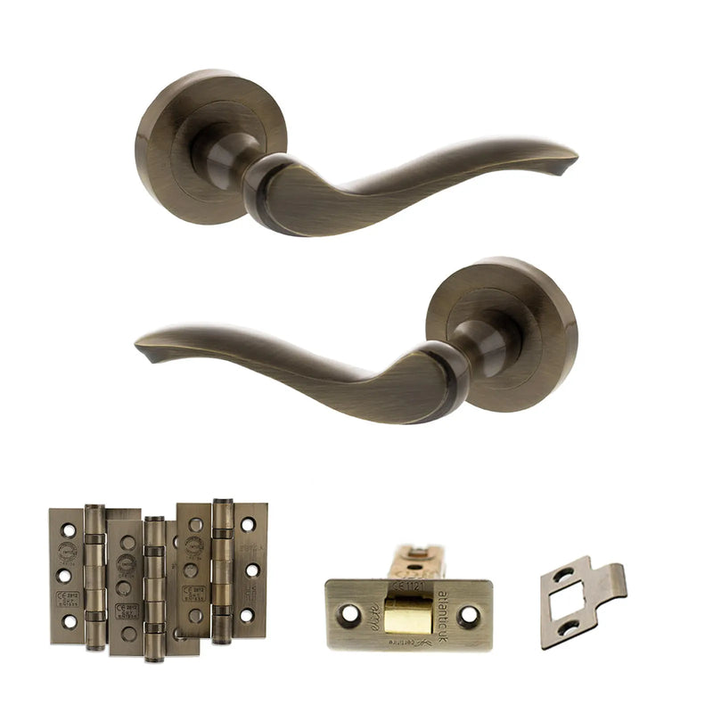 Atlantic Old English Warwick Door Handle Pack (Latch Set - 3" CE Latch, 3" Fire Rated Hinges x3)