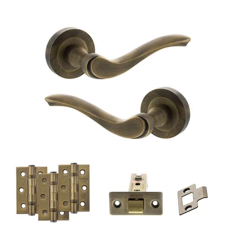 Atlantic Old English Warwick Door Handle Pack (Latch Set - 3" CE Latch, 3" Fire Rated Hinges x3)