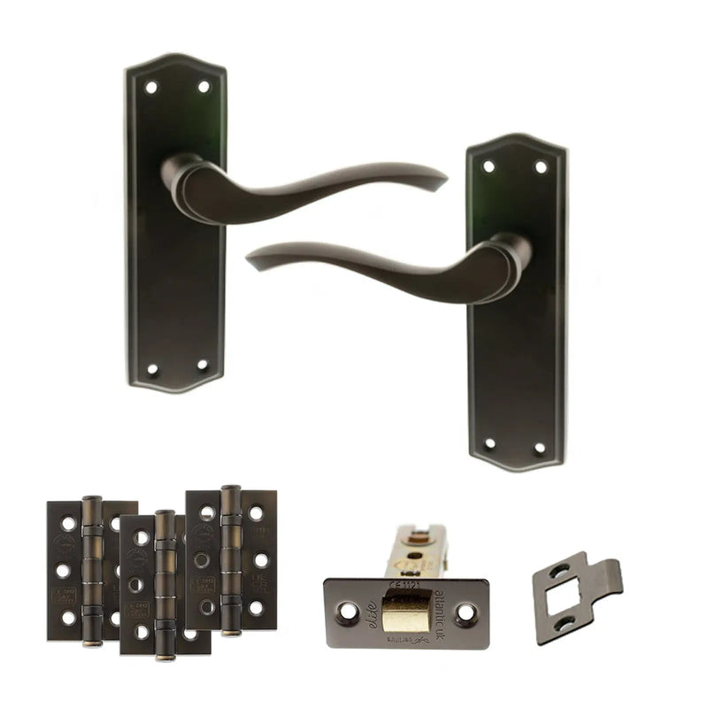 Atlantic Old English Warwick Door Handle Pack (Latch Set - 3" CE Latch, 3" Fire Rated Hinges x3)