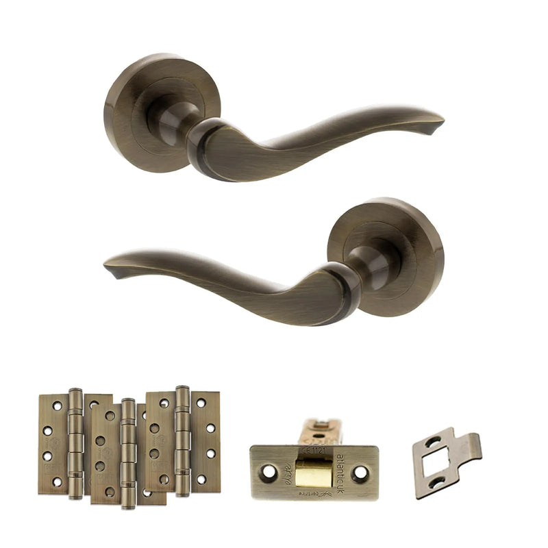 Atlantic Old English Warwick Door Handle Pack (Latch Set - 3" CE Latch, 4" Fire Rated Hinges x3)