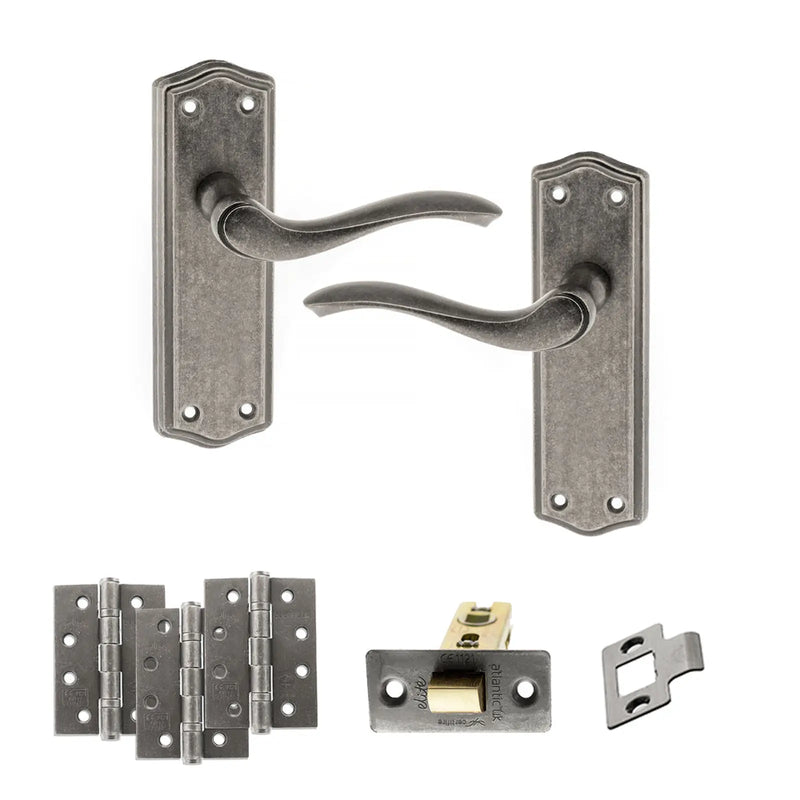 Atlantic Old English Warwick Door Handle Pack (Latch Set - 3" CE Latch, 4" Fire Rated Hinges x3)