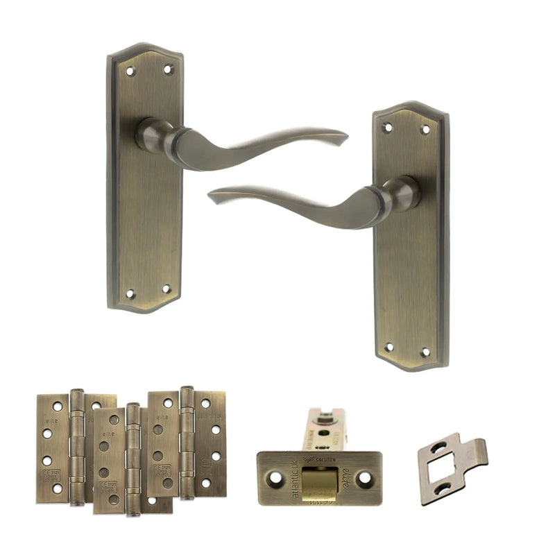 Atlantic Old English Warwick Door Handle Pack (Latch Set - 3" CE Latch, 4" Fire Rated Hinges x3)