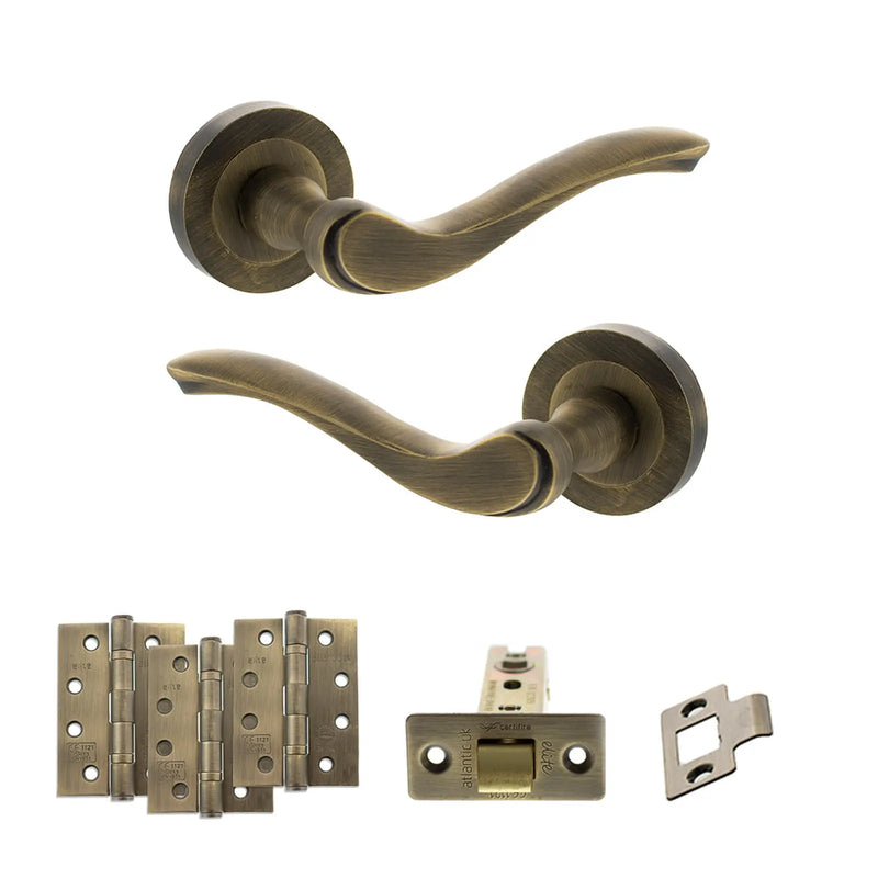 Atlantic Old English Warwick Door Handle Pack (Latch Set - 3" CE Latch, 4" Fire Rated Hinges x3)