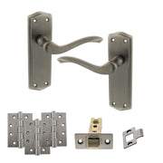 Atlantic Old English Warwick Door Handle Pack (Latch Set - 3" CE Latch, 4" Fire Rated Hinges x3)