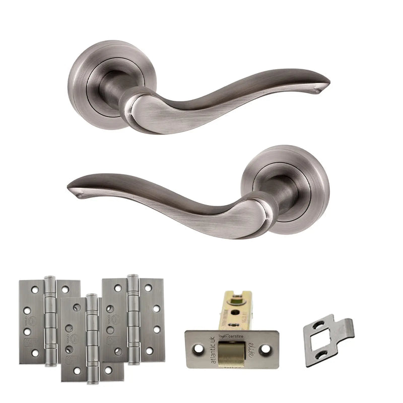 Atlantic Old English Warwick Door Handle Pack (Latch Set - 3" CE Latch, 4" Fire Rated Hinges x3)
