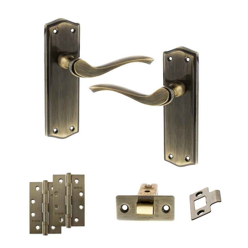 Atlantic Old English Warwick Door Handle Pack (Latch Set - 3" CE Latch, 4" Slim Knuckle Hinges x2)