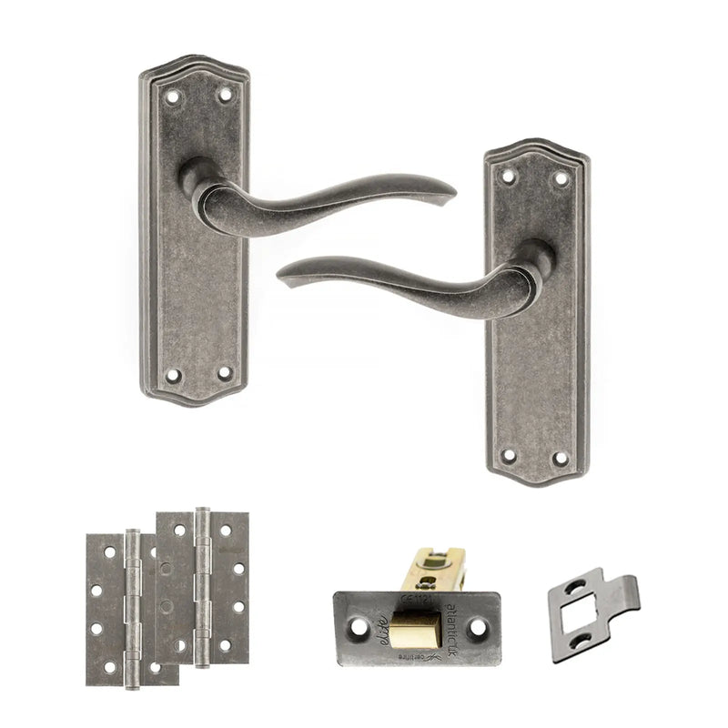 Atlantic Old English Warwick Door Handle Pack (Latch Set - 3" CE Latch, 4" Slim Knuckle Hinges x2)