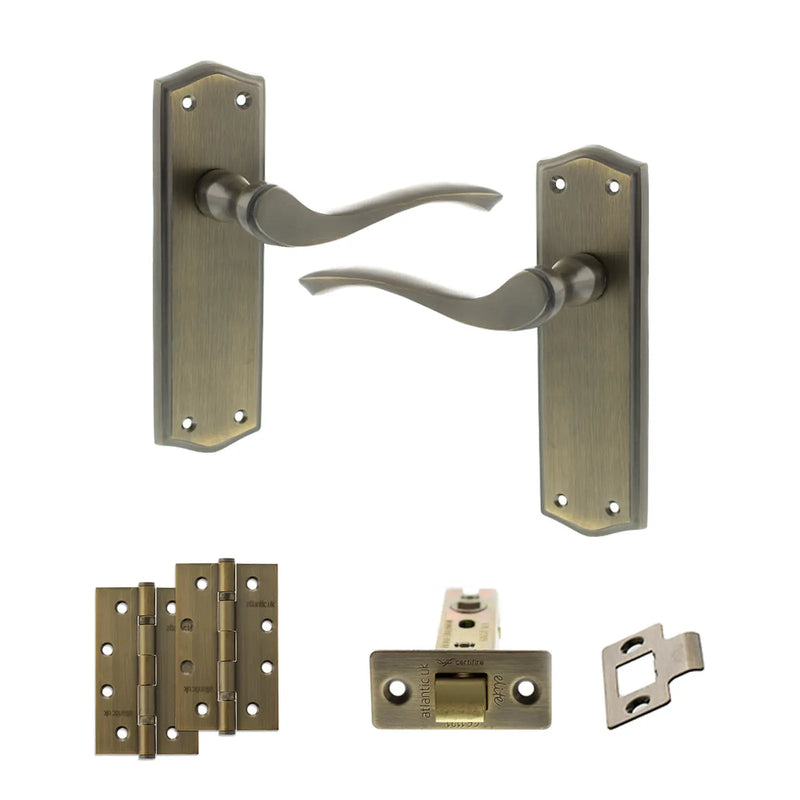 Atlantic Old English Warwick Door Handle Pack (Latch Set - 3" CE Latch, 4" Slim Knuckle Hinges x2)