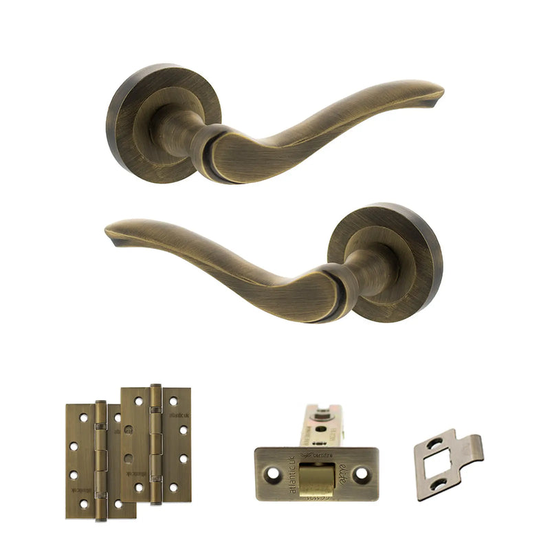 Atlantic Old English Warwick Door Handle Pack (Latch Set - 3" CE Latch, 4" Slim Knuckle Hinges x2)