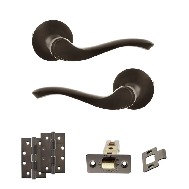 Atlantic Old English Warwick Door Handle Pack (Latch Set - 3" CE Latch, 4" Slim Knuckle Hinges x2)