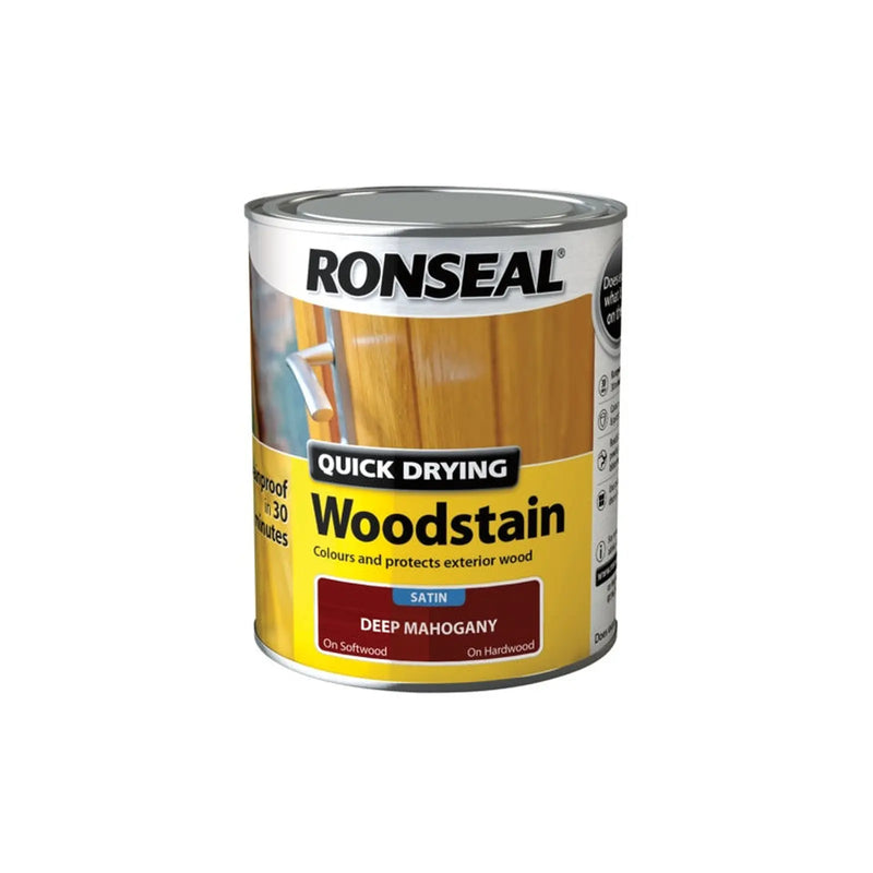 Ronseal Quick Drying Woodstain Satin 750ml Deep Mahogany
