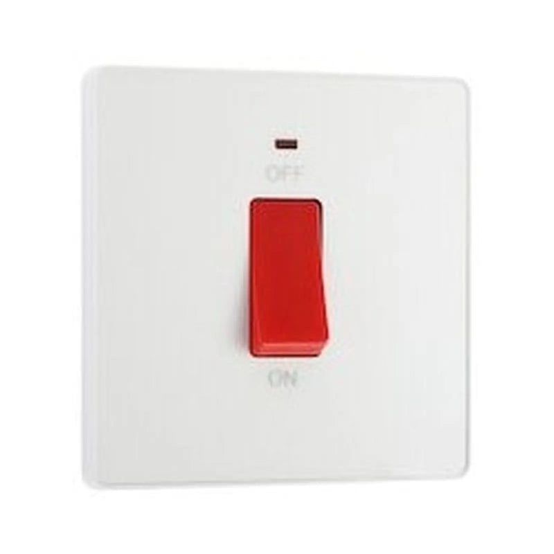 BG 45a Double Pole Square Plastic Cooker Switch With LED Pearlescent White