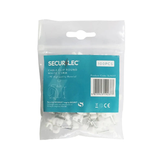 Securlec Cable Clips Round Pack of 100 3.5mm - White