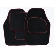 Streetwize Velour Carpet Mat Set with Coloured Binding - 4 Piece Black/Red