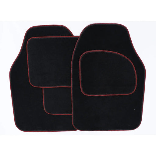 Streetwize Velour Carpet Mat Set with Coloured Binding - 4 Piece Black/Red