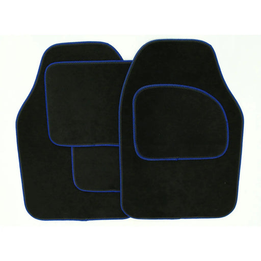 Streetwize Velour Carpet Mat Sets with Coloured Binding - 4 Piece Black With Blue Piping