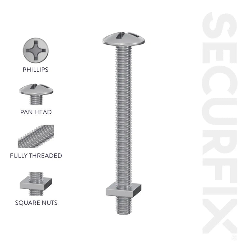 Securfix Roofing Bolts With Nuts M6 x 1 3/16"-M6 x 30mm | Pack of 100