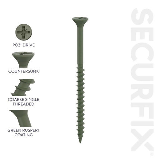 Securfix Green Decking Screws 9 x 2 1/3"- 4.5 x 60mm | Pack of 1000
