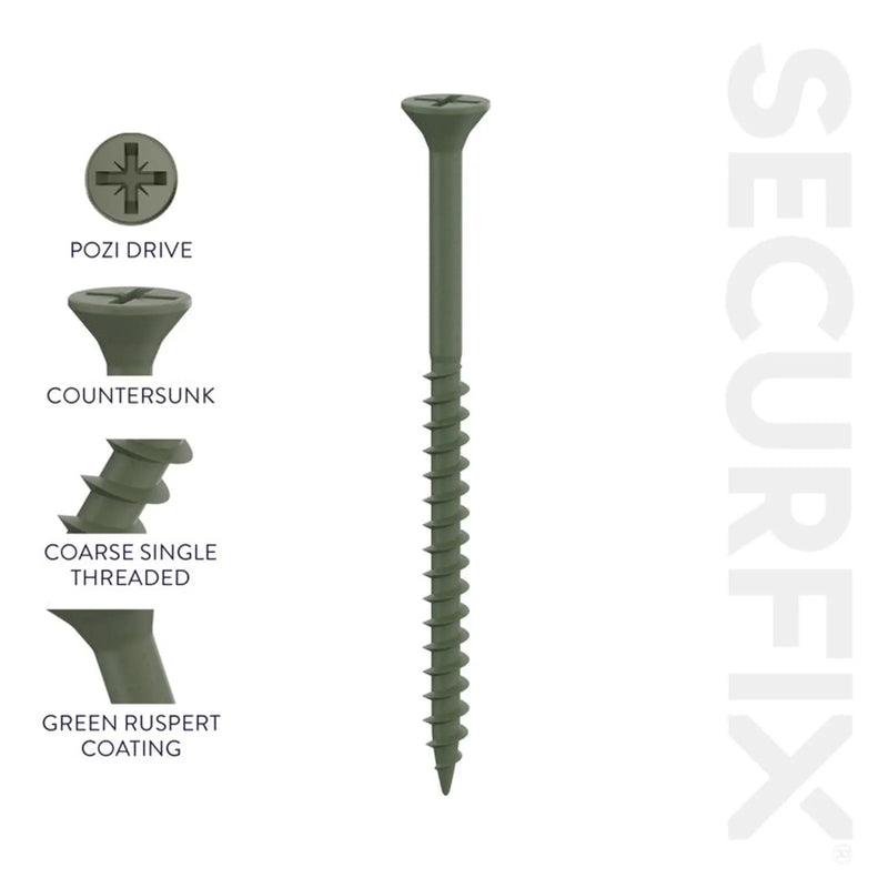 Securfix Green Decking Screws 9 x 2 1/3"- 4.5 x 60mm | Pack of 1000