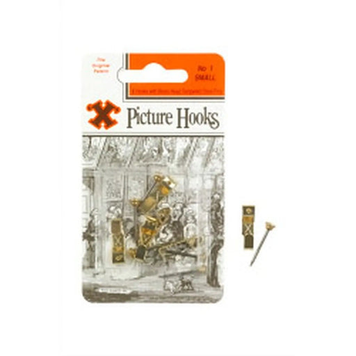 Stax X Original Patent Steel Picture Hooks - Brass Plated (Blister Pack) No.1