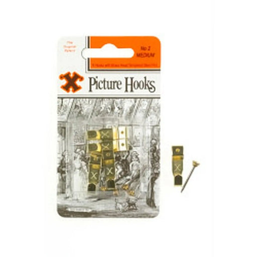 Stax X Original Patent Steel Picture Hooks - Brass Plated (Blister Pack) No.2