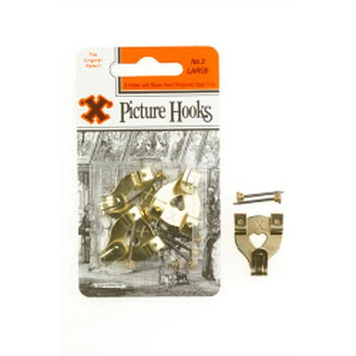 Stax X Original Patent Steel Picture Hooks - Brass Plated (Blister Pack) No.3