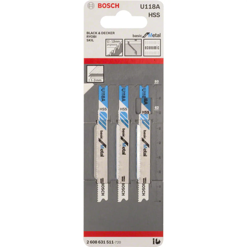 Bosch U118A Jigsaw Blade Basic Metal Pack 3