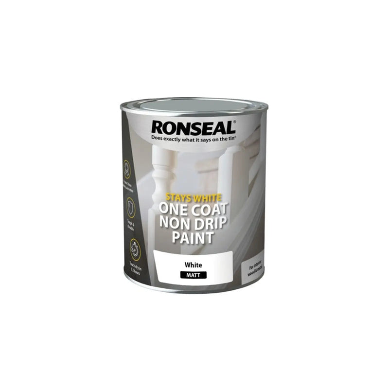 Ronseal Stays White One Coat Non Drip Paint 750ml White Matt