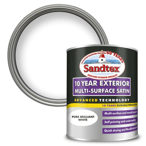 Sandtex 10 Year Exterior Multi Surface Satin 750ml Brilliant White