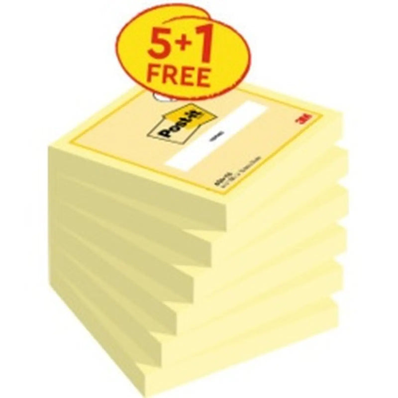 Stax Post-it® Yellow Notes 76mm x 76mm 100 Sheets 5 Pads Plus 1 Free