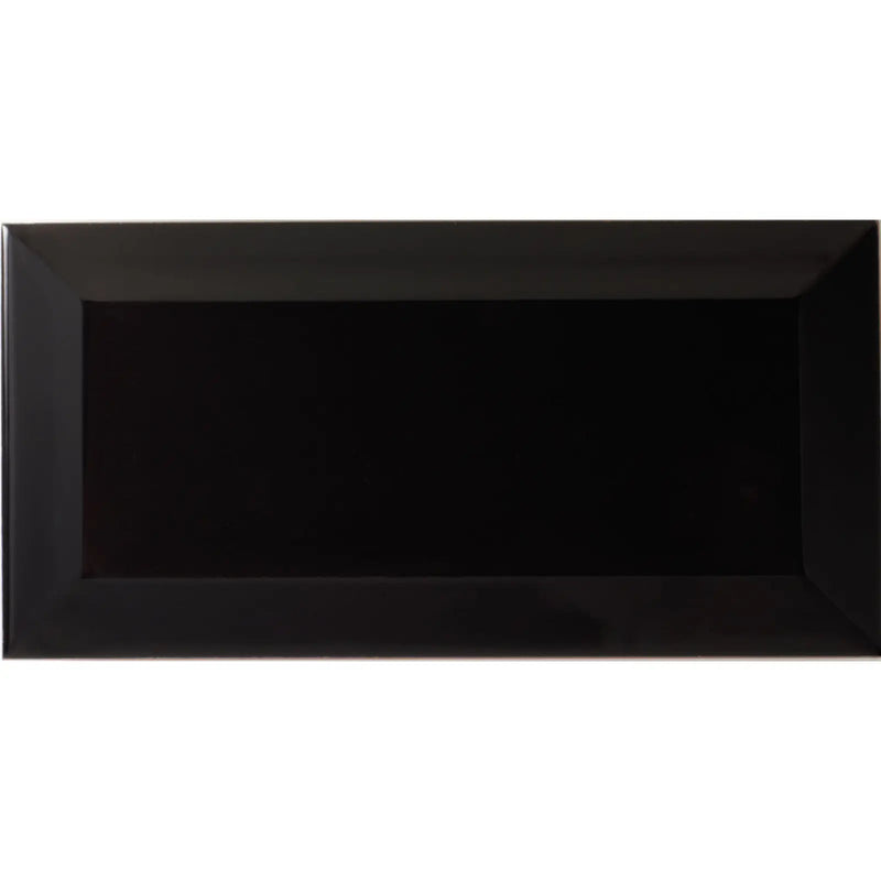 Johnson Tiles Bevel Brick Gloss Tiles Black 200x100x7.5