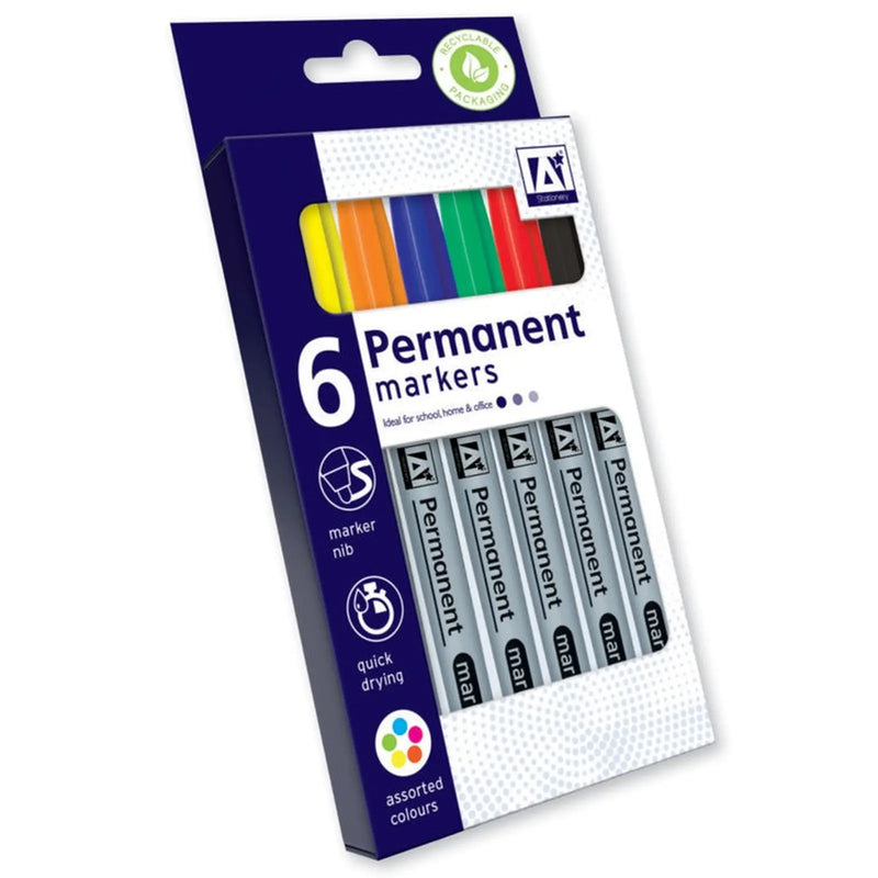 I G Design Permanent Markers Pack 6 Assorted Colours