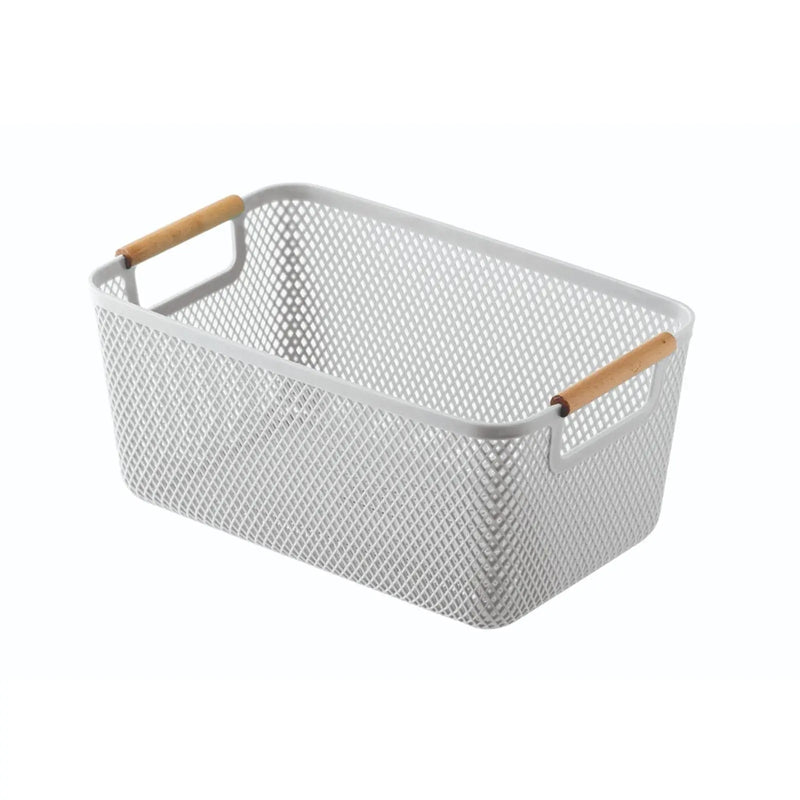 Blue Canyon Medium Plastic Storage Basket Wooden Grey