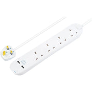 Masterplug 4 Gang Extension Lead With 2 x USB & 1m Cable 13 amp