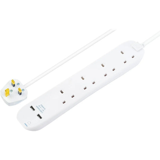 Masterplug 4 Gang Extension Lead With 2 x USB & 1m Cable 13 amp