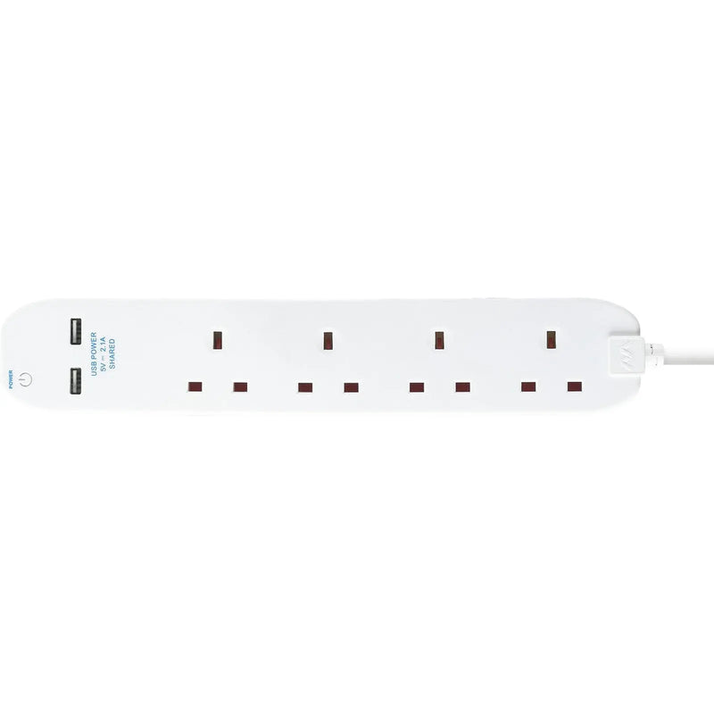 Masterplug 4 Gang Extension Lead With 2 x USB & 1m Cable 13 amp