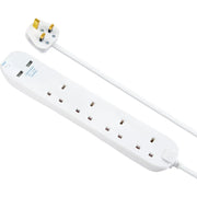 Masterplug 4 Gang Extension Lead With 2 x USB & 1m Cable 13 amp