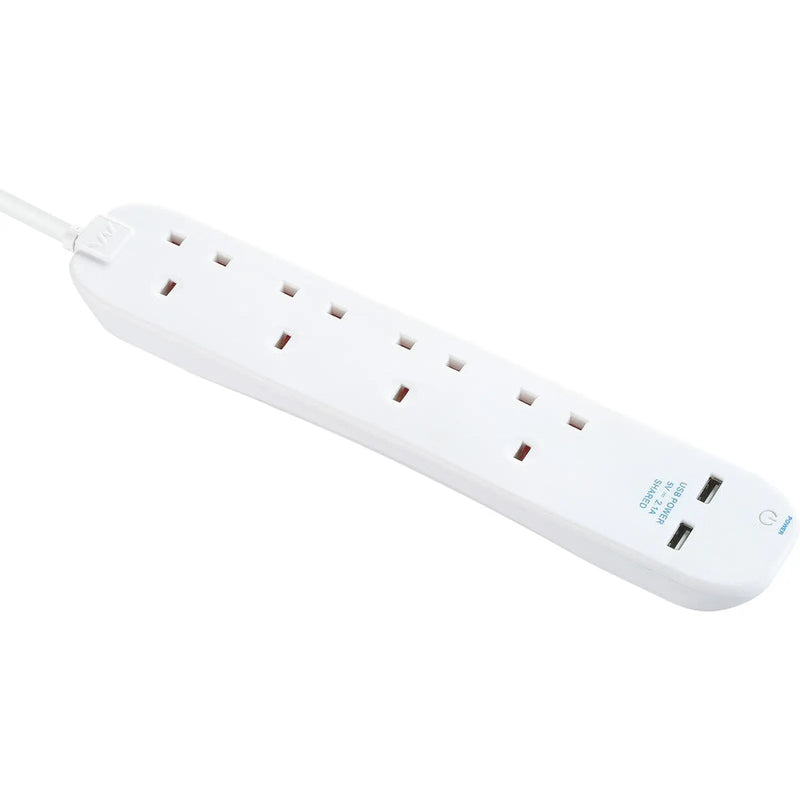 Masterplug 4 Gang Extension Lead With 2 x USB & 1m Cable 13 amp